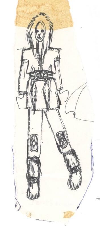 Drawing of Fur-Trimmed Trouser Suit