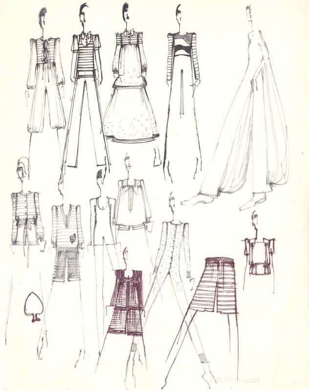 Drawing of Trousers, Culottes and Dresses