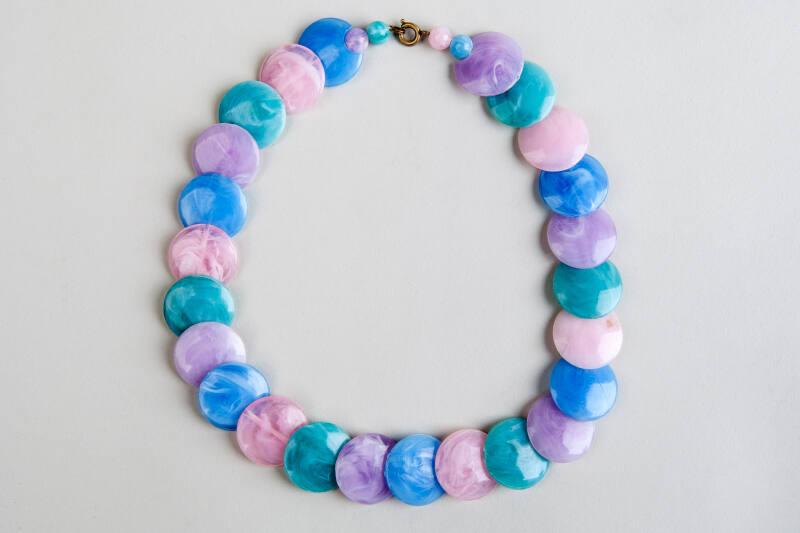 Pink And Blue Disc Necklace