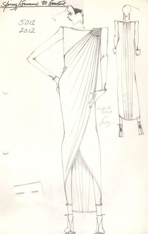 Drawing of Gown Over Trouser Suit