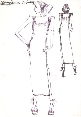 Drawing of Straight Sleeveless Jersey Dress with Split Up Left Side