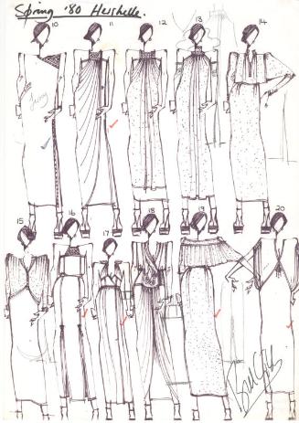 Multidrawing of Dresses for Spring 1980 Collection for Hershelle