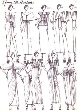 Multidrawing of Outfits for Spring 1980 Collection for Hershelle