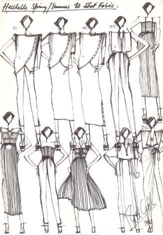 Multidrawing of Tops, Skirts and Trousers for the Spring/Summer 1980 Shot Fabric Collection for…