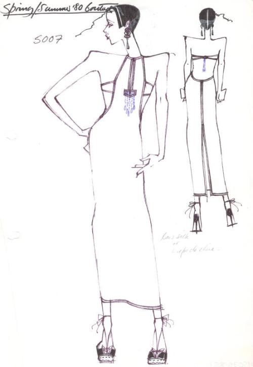 Drawing of Straight Halter Neck Dress with Split Up Back – Works – eMuseum