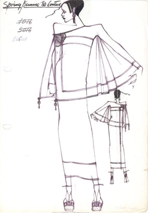 Drawing of Dress and Wrap for Spring/Summer 1980 Couture Collection