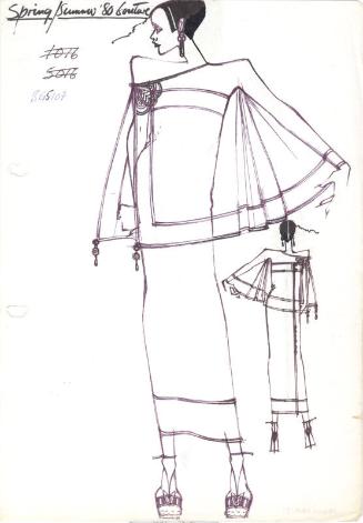 Drawing of Dress and Wrap for Spring/Summer 1980 Couture Collection