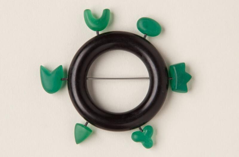 Green Resin and Nitrile Brooch by Kathie Murphy