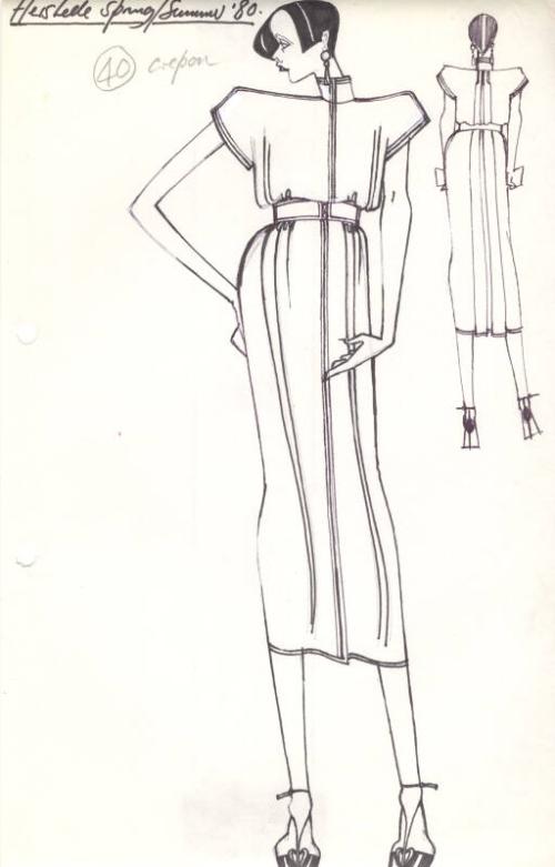 Drawing of Short Sleeved Dress with High Collar