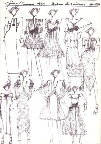 Multidrawing of Dresses, Tops and Skirts for the Spring/Summer 1980 Indian Embroideries Couture…