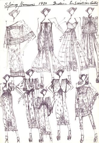 Multidrawing of Dresses, Tops and Skirts for the Spring/Summer 1980 Indian Embroideries Couture…