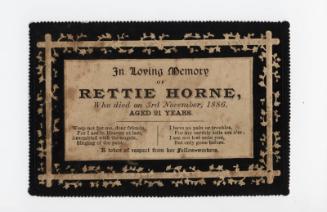 in memoriam card, rettie horne, 3rd november 1886