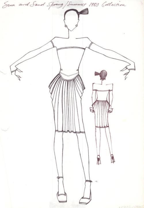 Drawing of Off the Shoulder Knee-Length Dress with Detached Pull-On ...