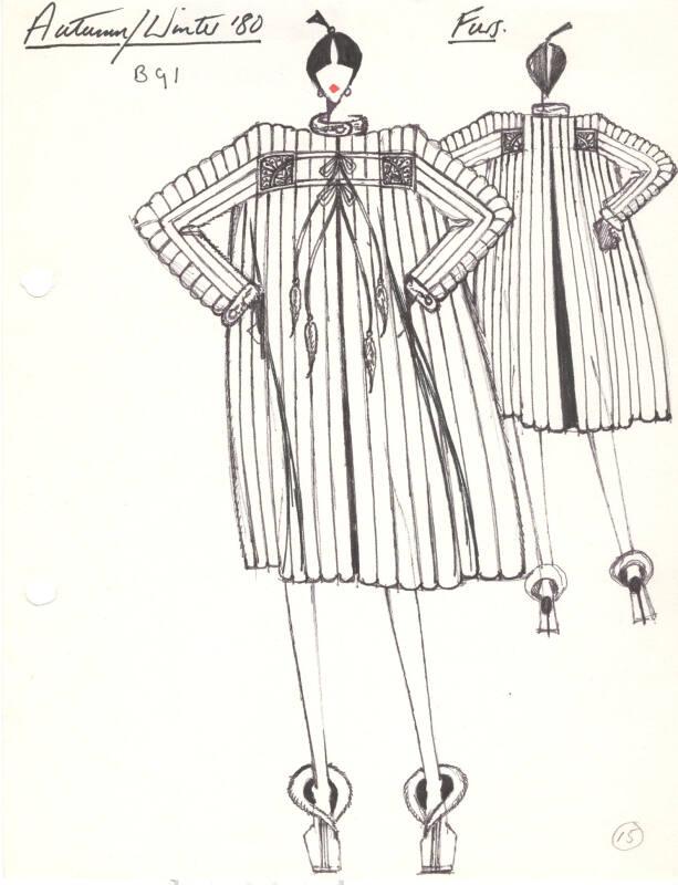 Drawing of Fur Coat for Autumn/Winter 1980 Collection