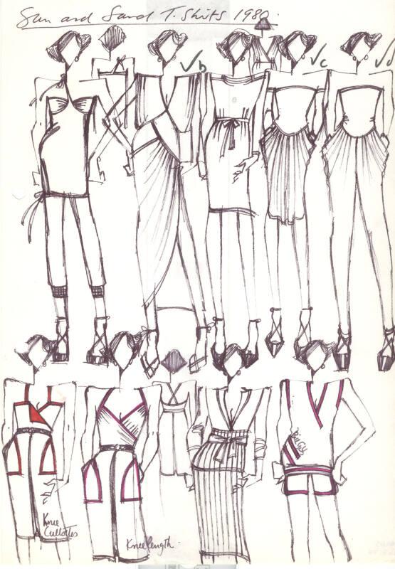 Multidrawing of Tops, Skirts, Trousers and Dresses for the Spring/Summer 1980 Sun and Sand Coll…