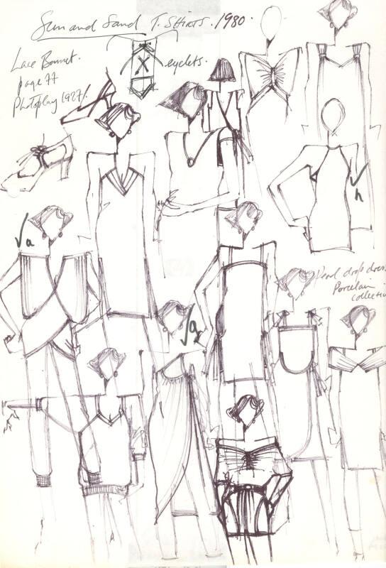 Multidrawing of Tops, Shoes, Trousers and Dresses for the Spring/Summer 1980 Sun and Sand Colle…