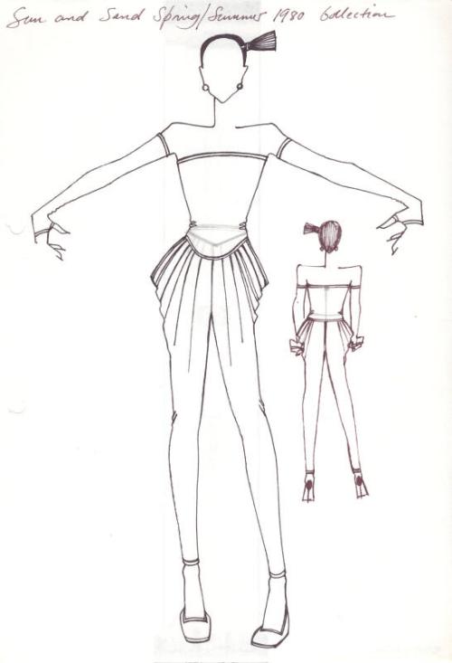 Drawing of Top, Trousers and Arm Cuffs for Spring/Summer 1980 Sun and Sand Collection