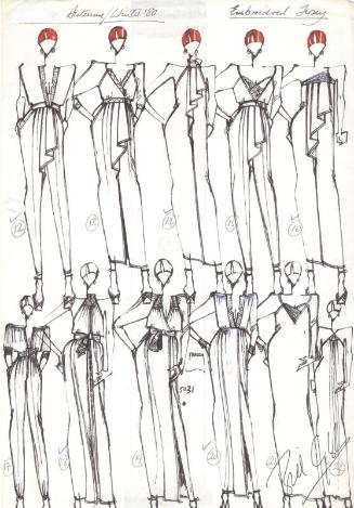 Multidrawing of Tops, Trousers and Dresses for Autumn/Winter 1980 Embroidered Jersey Collection