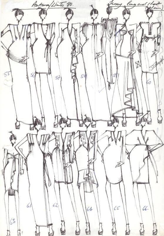 Multidrawing of Dresses for Autumn/Winter 1980 Jersey Collection