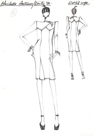 Drawing of Knee-Length Dress with Pleats Down Front for Hershelle