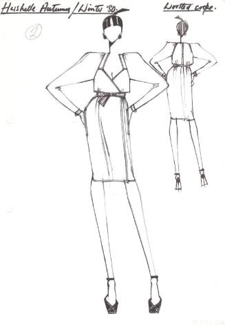 Drawing of Knee-Length Wrap-Over Dress for Hershelle