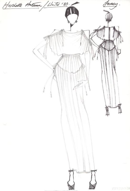 Drawing of Long Pleated Dress for Autumn/Winter 1980 Collection