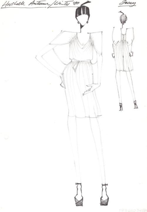 Drawing of Knee-Length Dress Autumn/Winter 1980 Collection