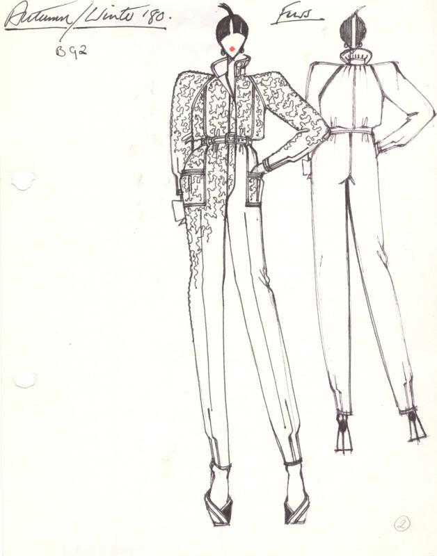 Drawing of Fur Jumpsuit for Autumn/Winter 1980 Collection