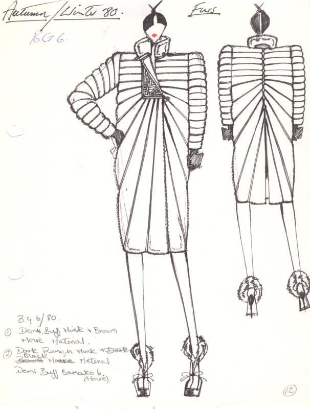 Drawing of Fur Coat for Autumn/Winter 1980 Collection