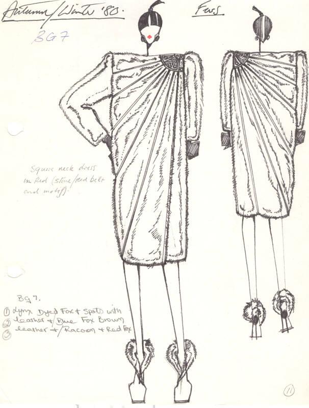 Drawing of Fur Coat for Autumn/Winter 1980 Collection