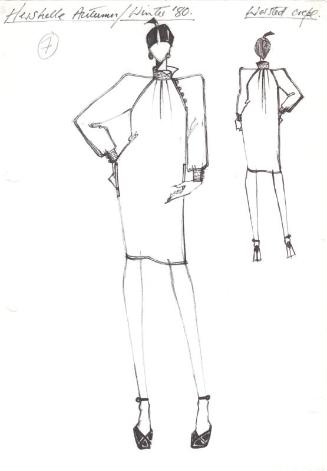 Drawing of Dress for Autumn/Winter 1980 Worsted Crepe Collection for Hershelle