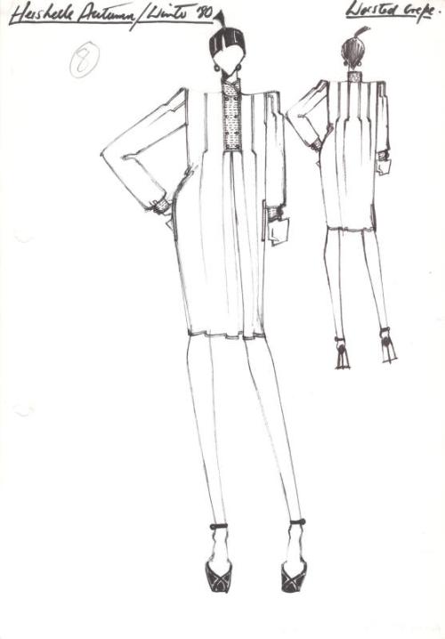 Drawing of Dress for Autumn/Winter 1980 Worsted Crepe Collection for Hershelle