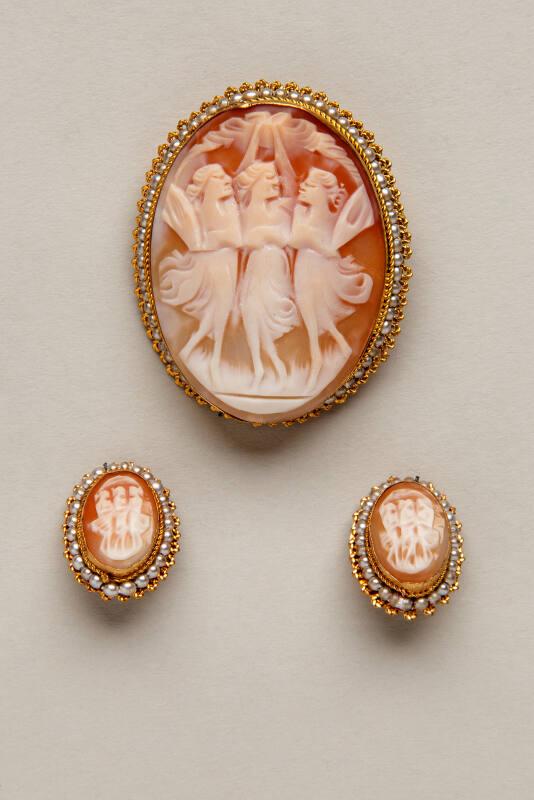 Cameo Brooch or Pendant and Earrings