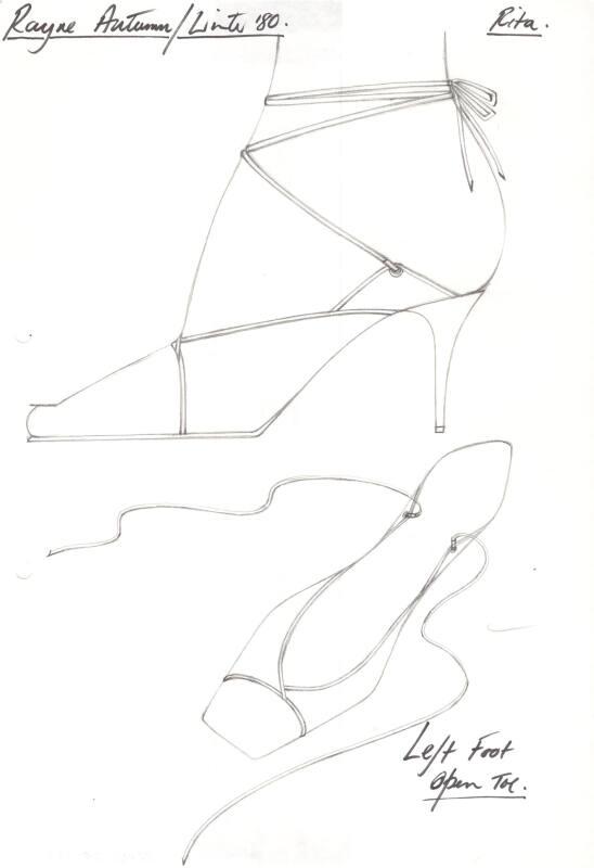 Drawing of Stiletto Shoe with Ankle Ties for Autumn/Winter 1980 Collection