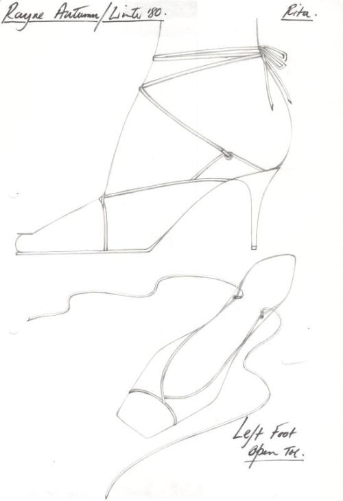 Drawing of Stiletto Shoe with Ankle Ties for Autumn/Winter 1980 Collection