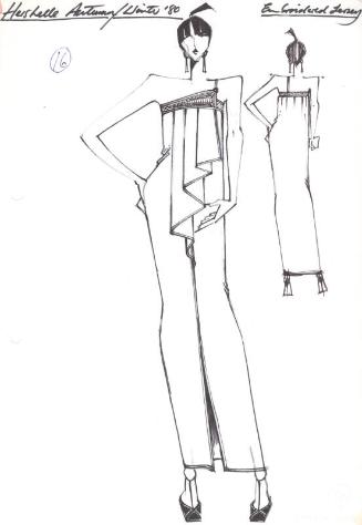 Drawing of Dress for Autumn/Winter 1980 Embroidered Jersey Collection for Hershelle
