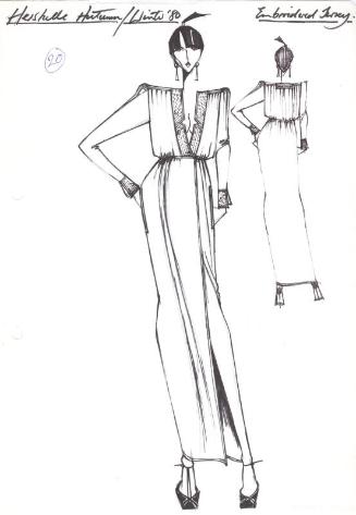 Drawing of Dress for Autumn/Winter 1980 Embroidered Jersey Collection for Hershelle