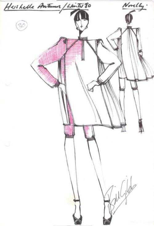 Drawing of Smock Top and Knickerbockers for Autumn/Winter 1980 Novelty Collection for Hershelle