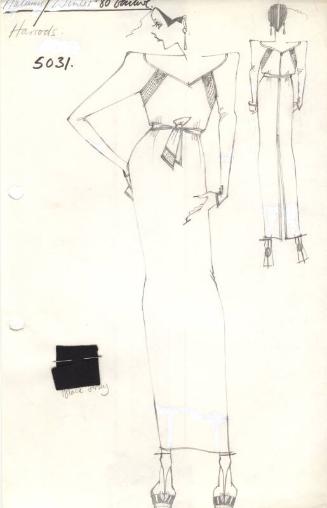 Drawing of Dress for Autumn/Winter 1980 Couture Collection for Harrods