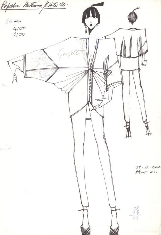 Drawing of Top and Trousers for Autumn/Winter 1980 Collection for Papillon