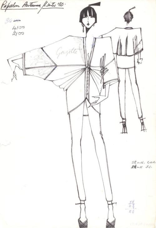 Drawing of Top and Trousers for Autumn/Winter 1980 Collection for Papillon