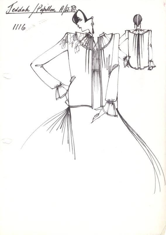 Drawing of Jacket for Autumn/Winter 1980 Collection for Jeddah/Papillon