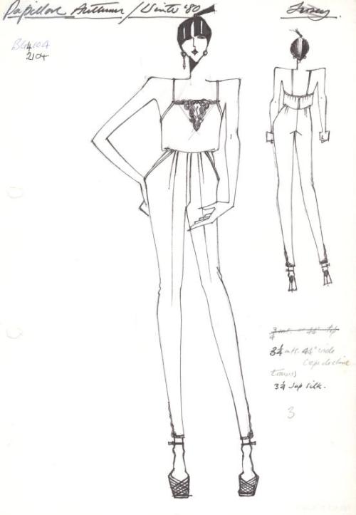 Drawing of Top and Trousers for Autumn/Winter 1980 Collection for Papillon
