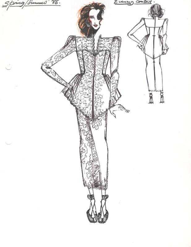 Drawing of Dress for Spring/Summer 1986 Couture Collection