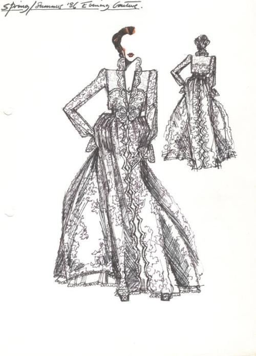 Drawing of Dress for Spring/Summer 1986 Couture Collection