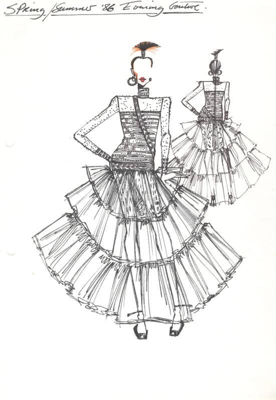 Drawing of Dress for Spring/Summer 1986 Couture Collection