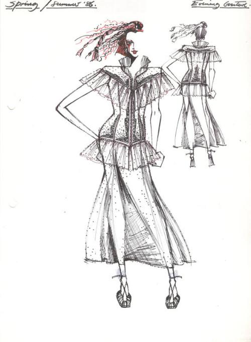 Drawing of Dress for Spring/Summer 1986 Couture Collection