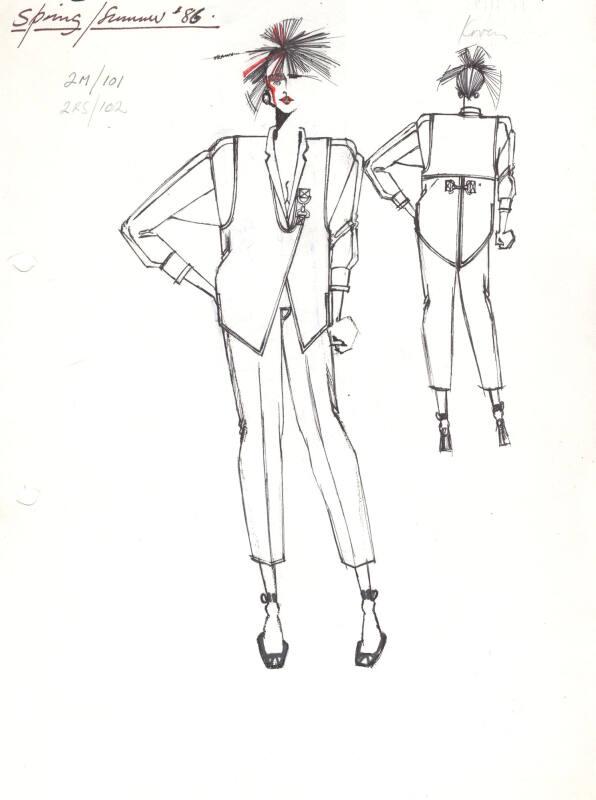 Drawing of Jacket and Trousers for the Spring/Summer 1986 Rose Collection