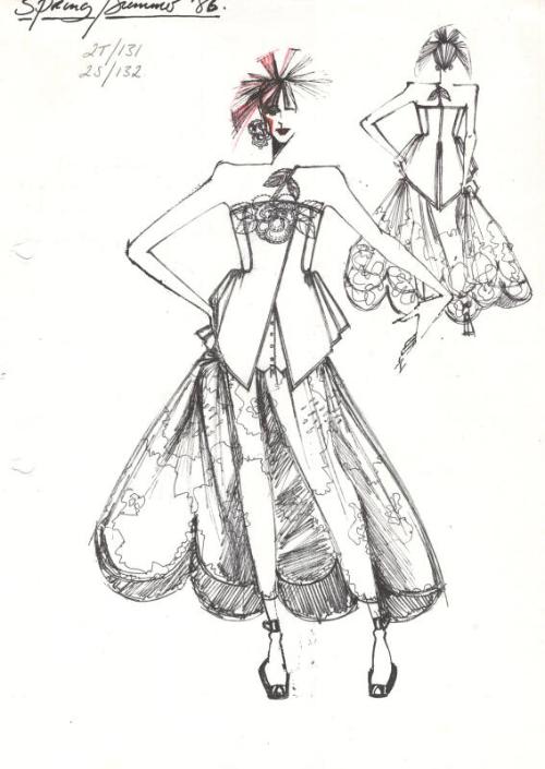 Drawing of Top and Skirt for the Spring/Summer 1986 Rose Collection