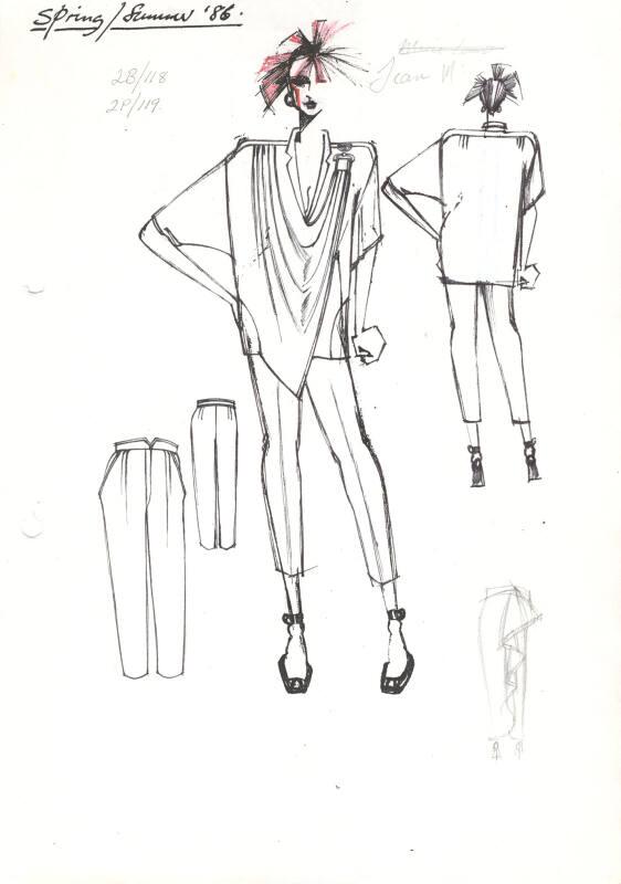 Drawing of Top and Trousers for the Spring/Summer 1986 Rose Collection ...